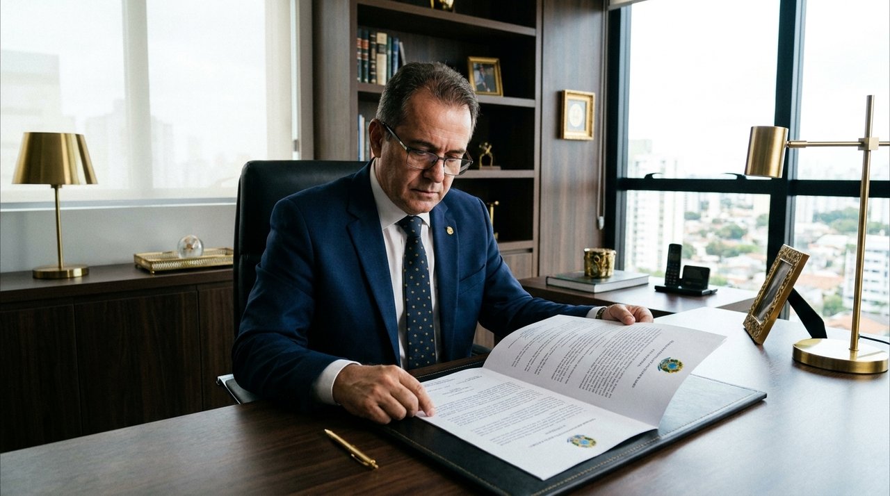 Servidor público lendo a notificação de um PAD no escritório